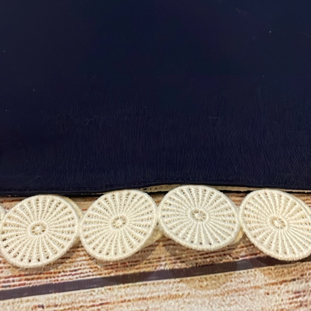 Talbots Navy Blue Scallop Eyelet Trim Dress Size 8P Career Office Classic - Picture 8 of 12